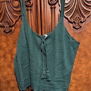 Old Navy Green Ribbed Tie Front Tank Top (Q)